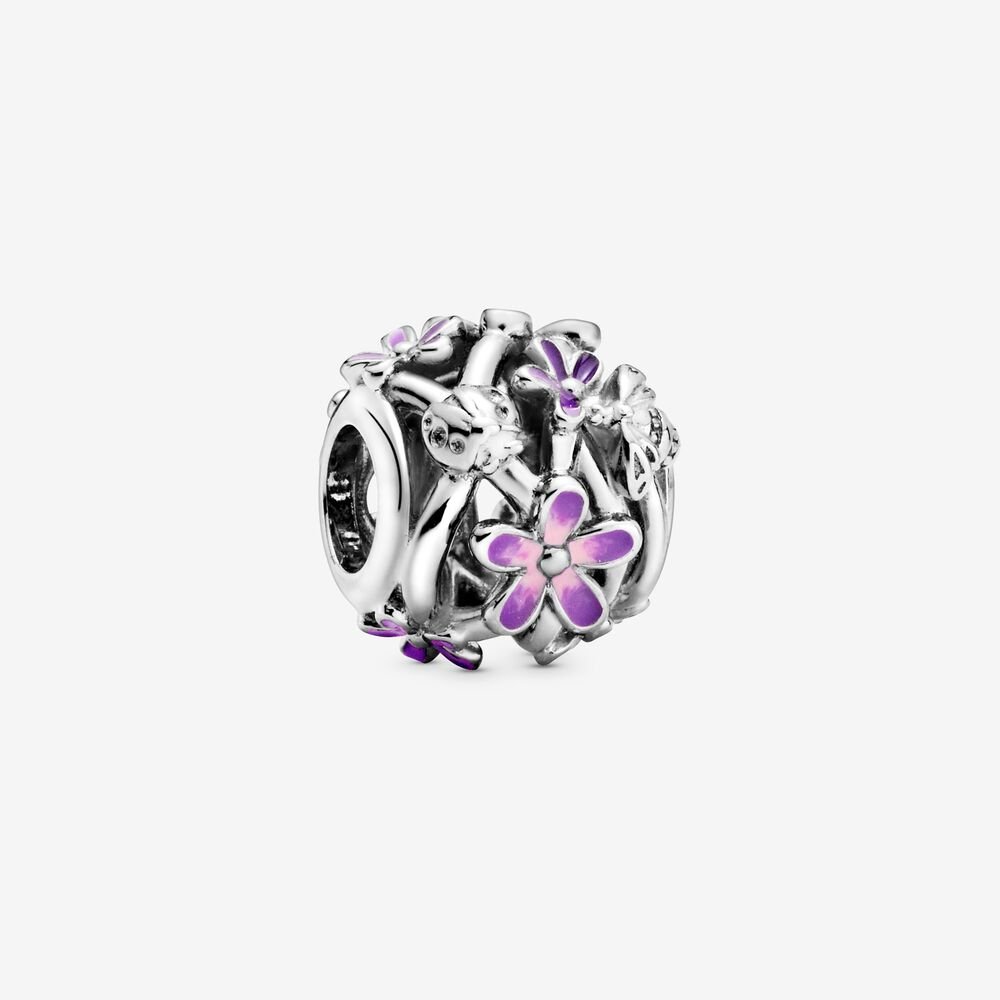 【Moments】Pan Openwork Purple Daisy Charm 798772C02 925 Silver flower