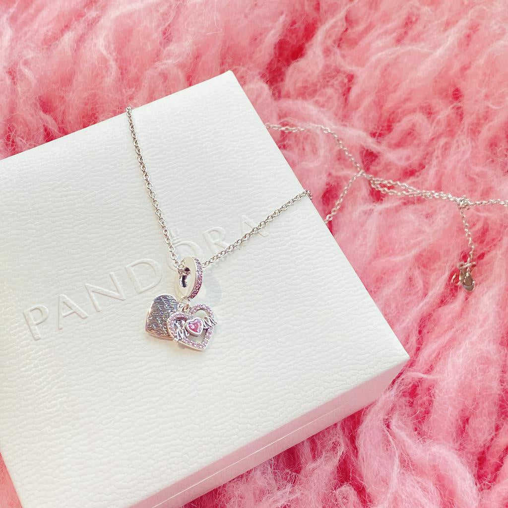 【Moments】Pan Heart & Mom Dangle Charm 799402C01 925 Silver Mother's Day pink Pendant