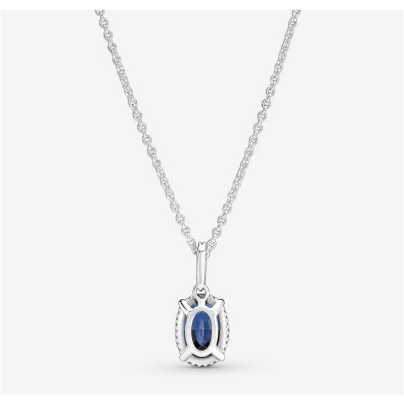 Pan Sparkling Statement Halo Pendant Necklace 390055C01 925 silver diamond Necklac blue