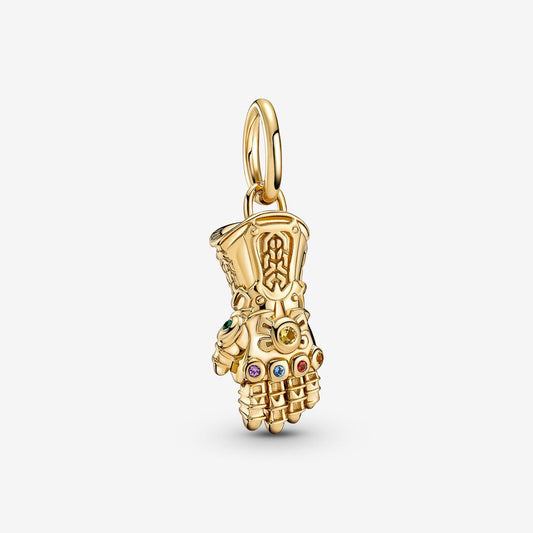 【Moments】PAN Mar The Avengers Infinity Gauntlet Dangle Charm gold hand pendant 760661C01 cartoon