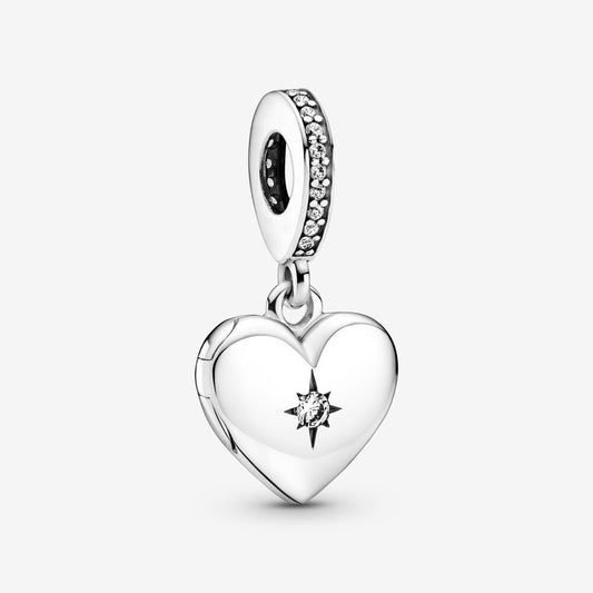 【Moments】Pan Openable Heart Locket Dangle Charm 799537C01 Clear 925 silver pendant