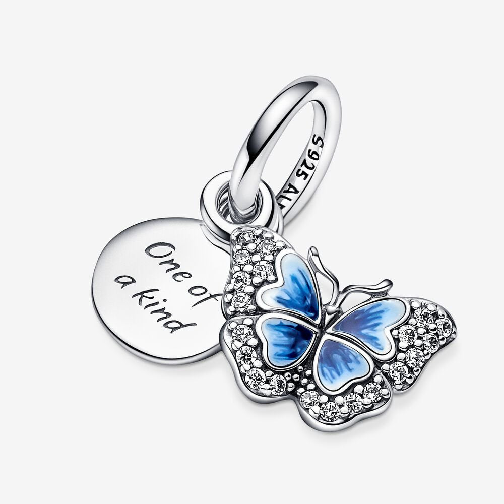 【Moments】PAN Blue Butterfly & Quote Double Dangle Charm 790757C01 pendant 925 silver