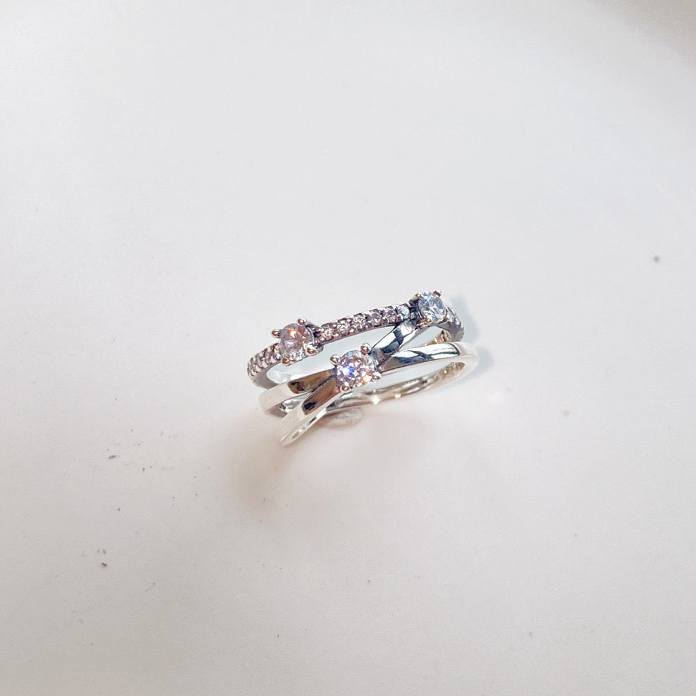 PAN Rose gold Sparkling Triple Band Ring rose  gold 925 silver diamond women 189400C01 199400C01