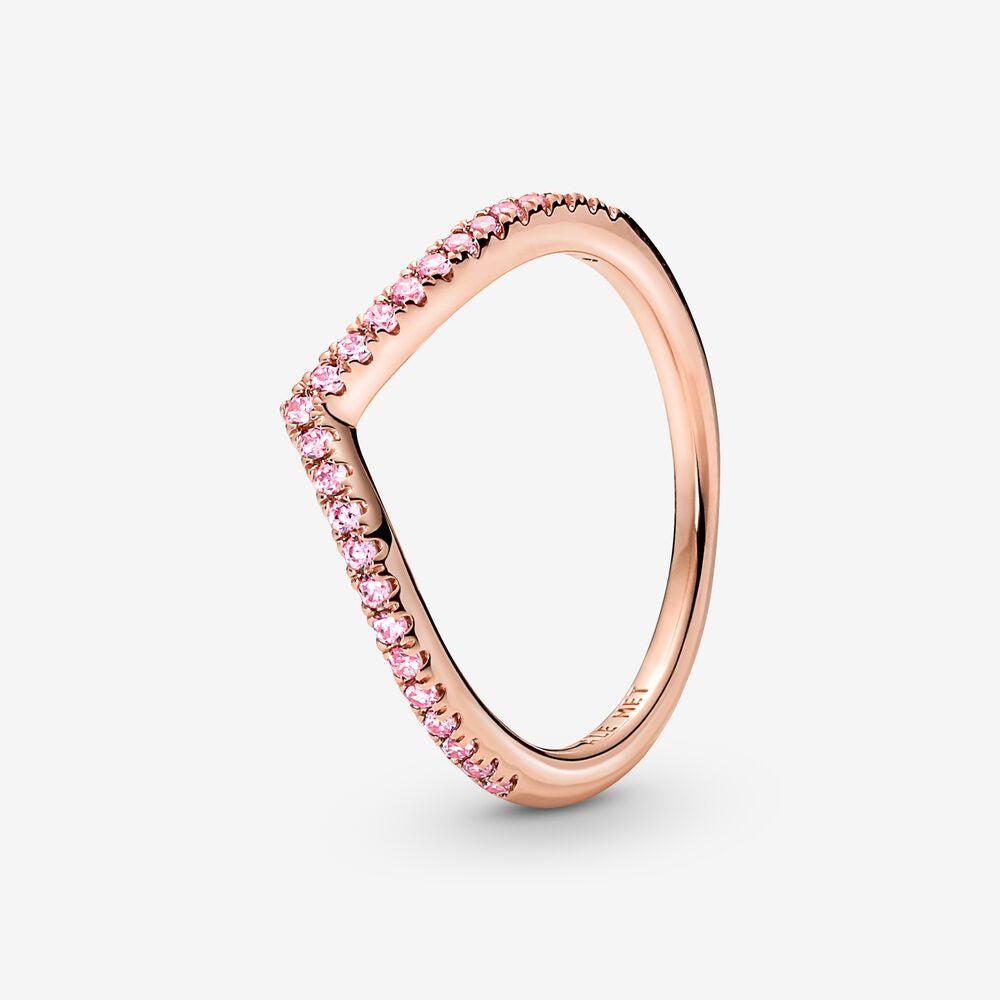 PAN Rose gold Cubic Zirconia Sparkling Wishbone Ring 925 silver rose gold Blue pink