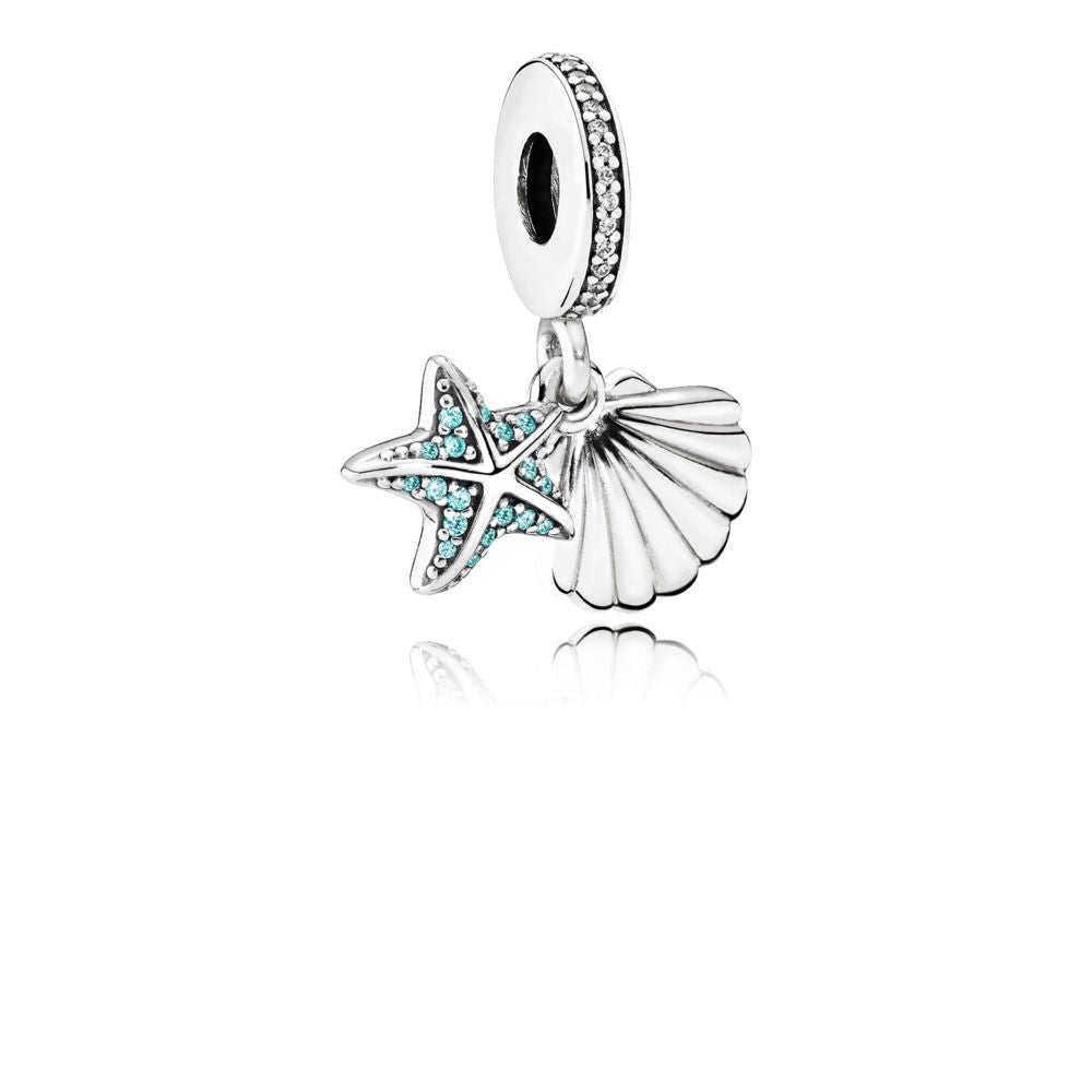 【Moments】Pan TROPICAL STARFISH & SEA SHELL HANGING CHARM 925 Silver  for women pendant
