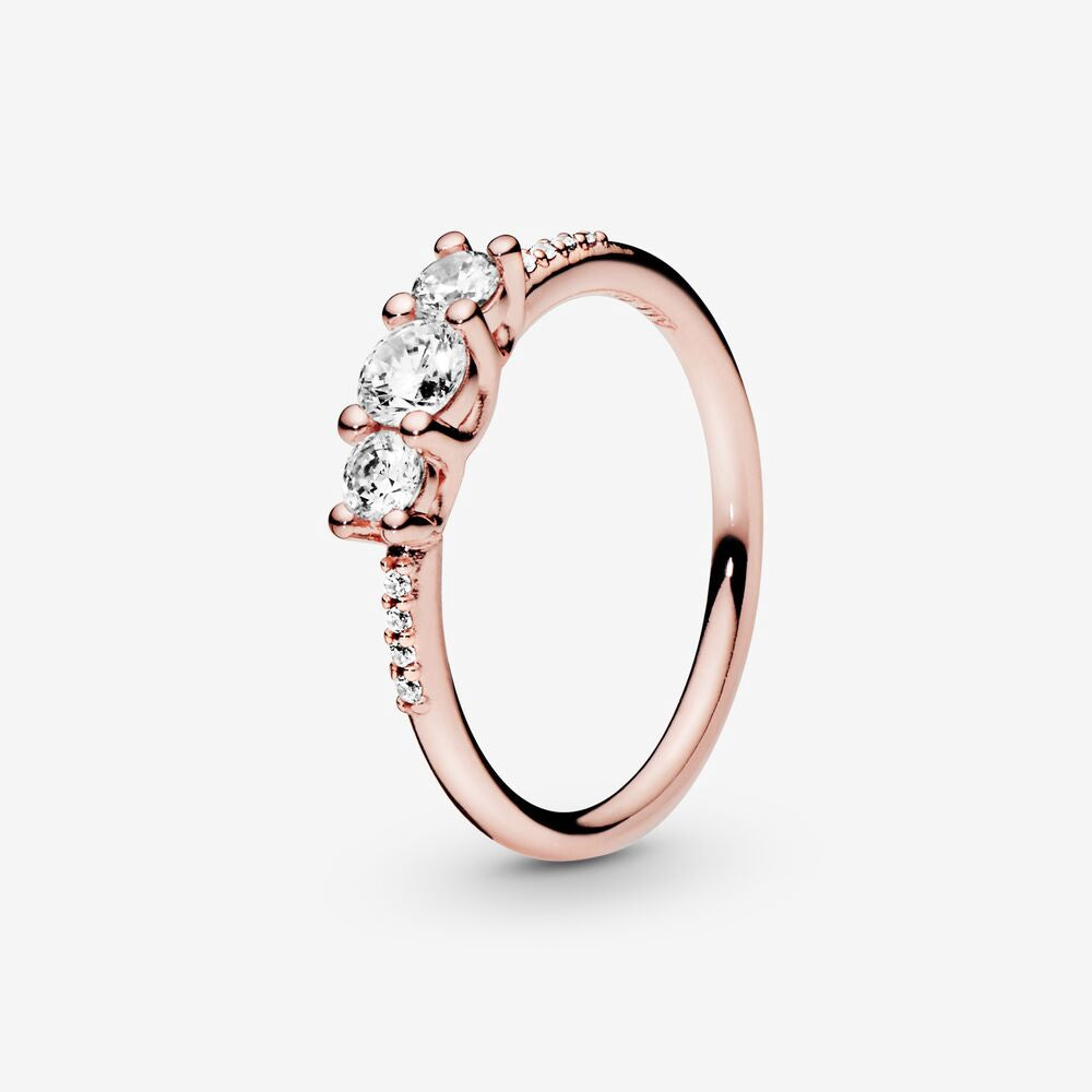 PAN Style Clear Three-Stone Ring 925 silver Rose Gold diamond women diamond 196242CZ 186242CZ