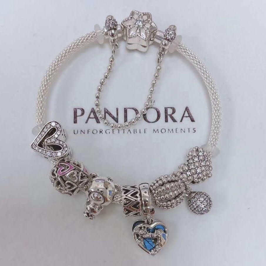 【MOMENTS】PAN Pink Openwork Freehand Heart Charm 925 Silver for women bracelet valentines day 798677C01