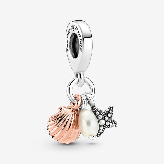 【Moments】Pan Freshwater Cultured Pearl, Starfish & Shell Triple Dangle Charm 781690C01 ocean pendant