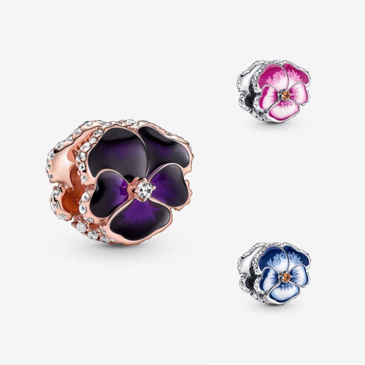 【Moments】PAN Deep Purple Pansy Flower Charm 780777C01 Rose gold 925 silver pink blue 790777C01 790777C02