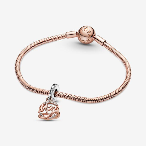 【Moments】PAN Two-tone Mom Dangle Charm 925 SILVER bendant Family  Rose gold 789374C01 Mother's Day