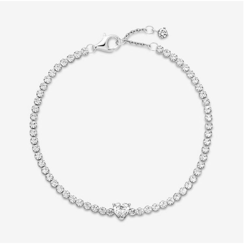 Pan Sparkling Heart Tennis Bracelet 580041C01 590041C01 925 silver women Zirconia pink rose gold