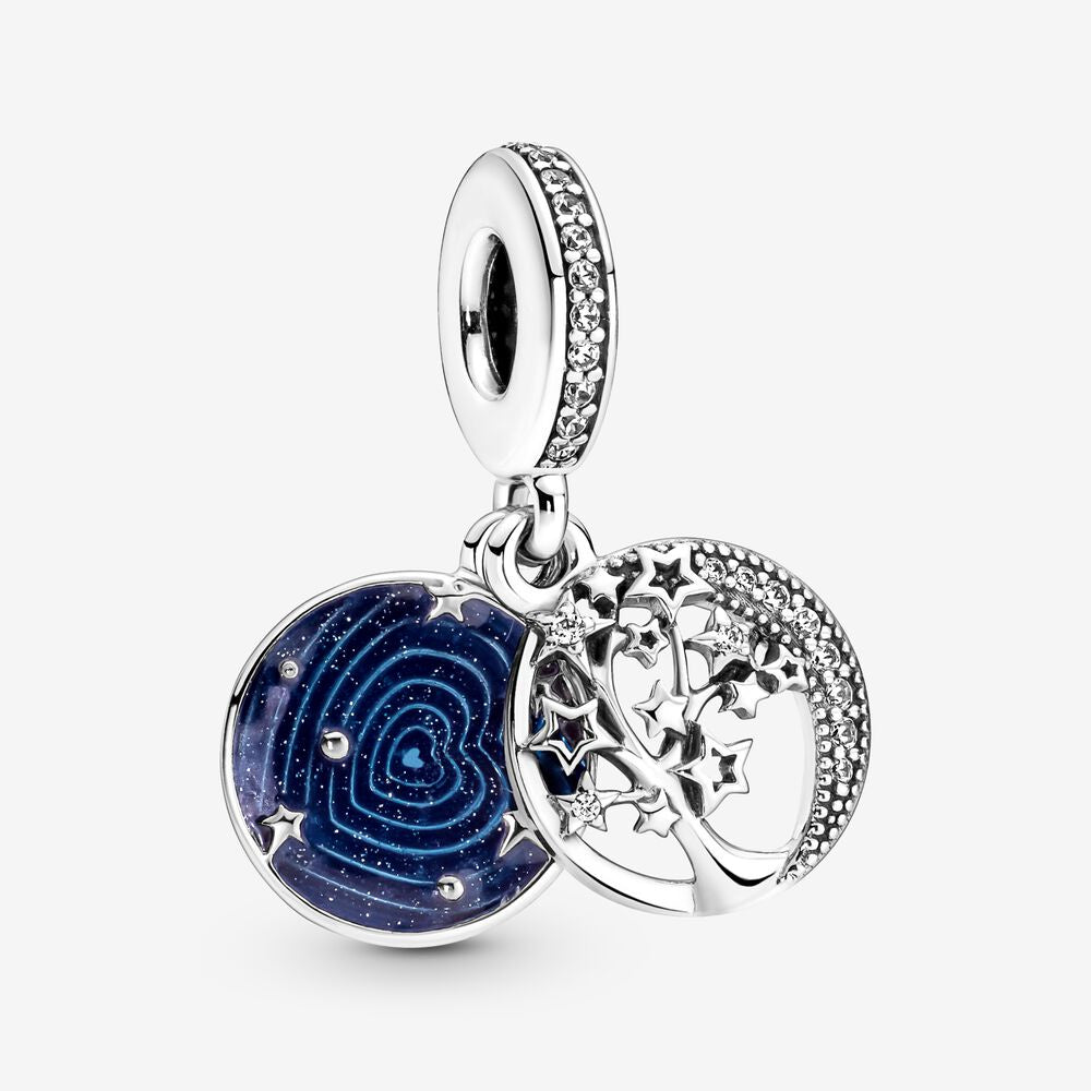 【Moments】PAN Double Dangle Tree & Galaxy Moon Charm Sterling 925 silver blue pednant 799645C01