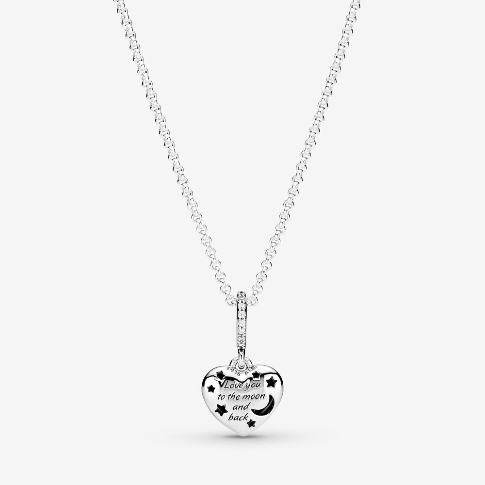 PAN Sparkling Blue Moon & Stars Heart Necklace 925 silver  399232C01 penant&chain with stone