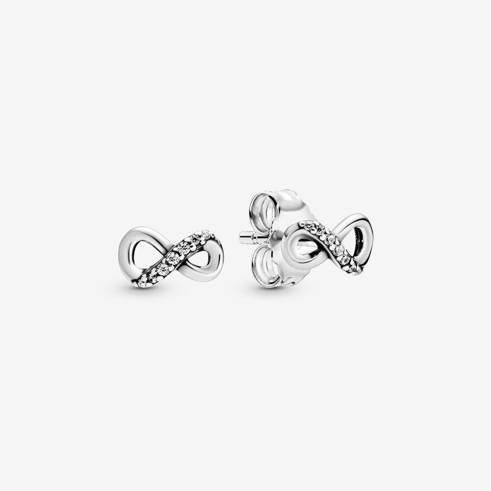 Pan Sparkling Infinity Stud Earrings  925 silver stand for forever love for women girls