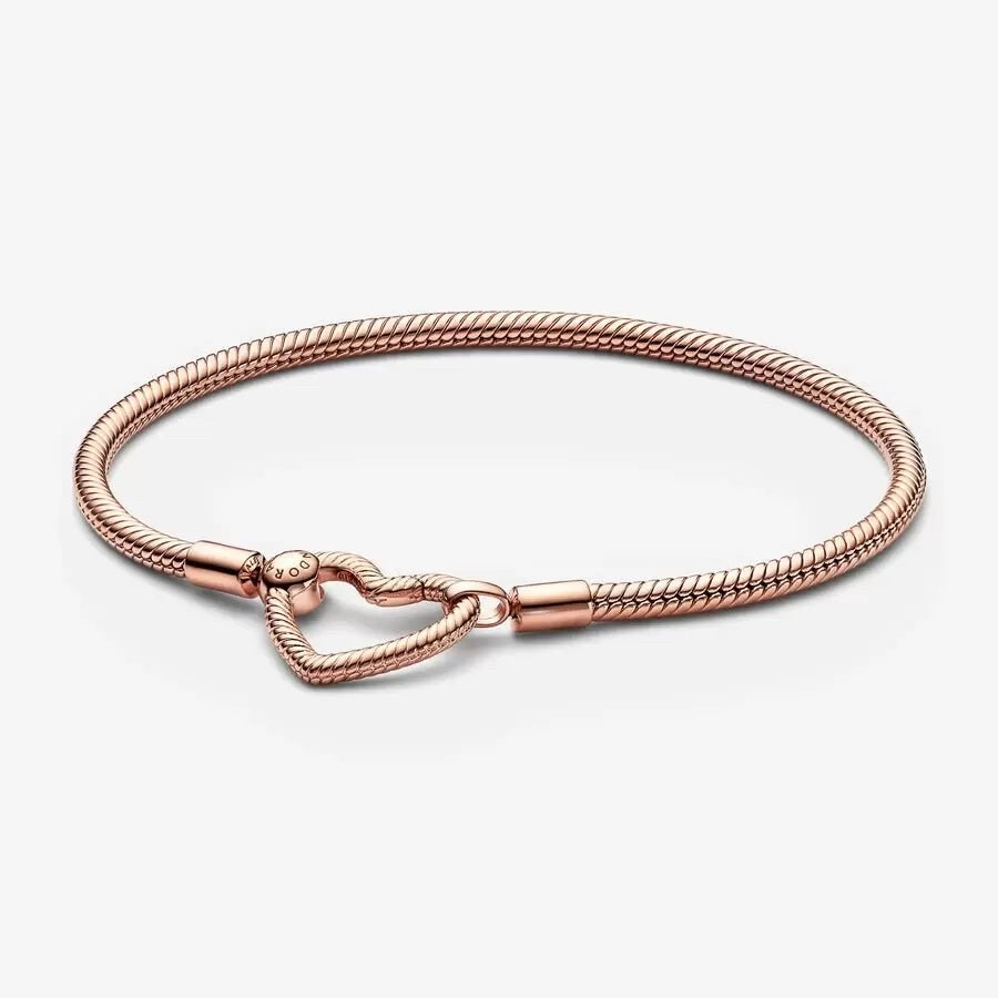 【MOMENTS】PAN Moments Heart Closure Snake Chain Bracelet 925 silver Rose Gold