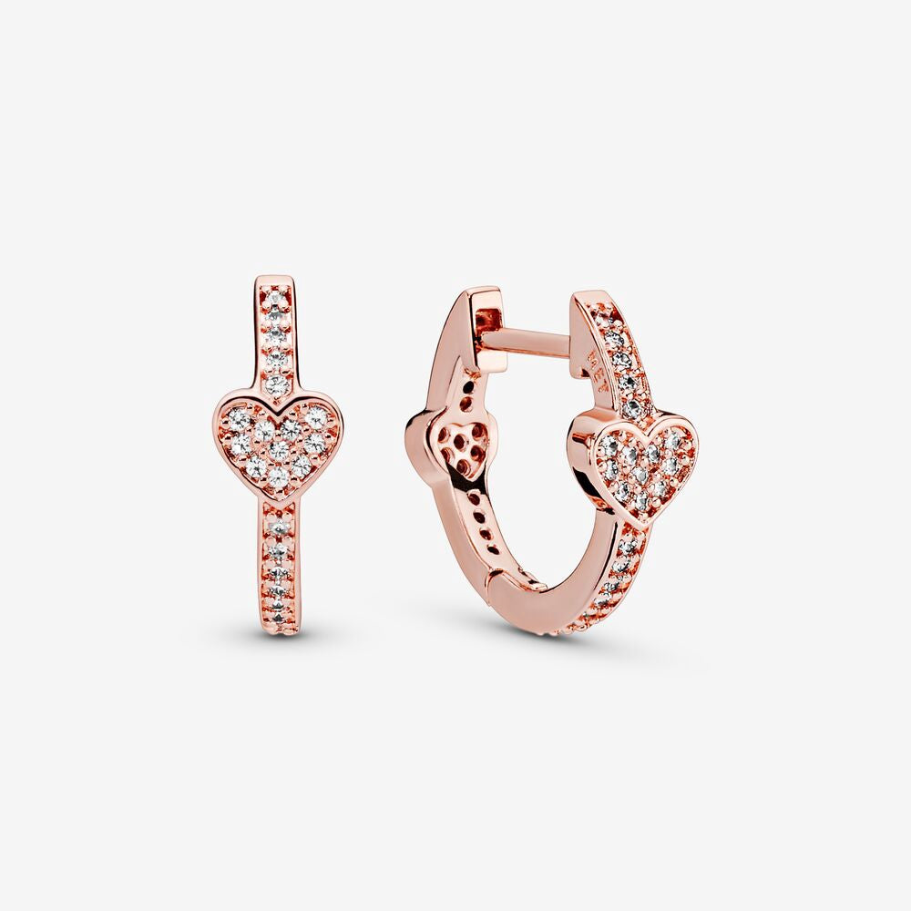 Pan Pavé Heart Hoop Earrings 925 silver for women diamond rogse gold 297290CZ 287290CZ