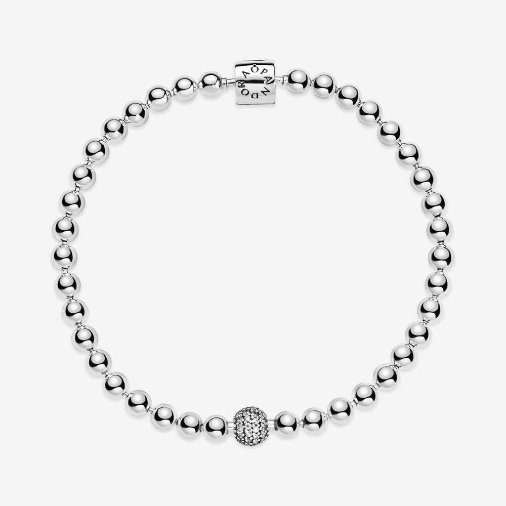 Pan Rose Beads & Pavé Bracelet 925 silver Round bead bracelet 598342CZ 588342CZ 598342CZ