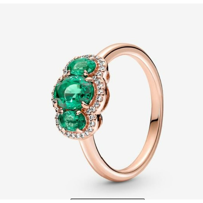 PAN Three Stone Vintage Ring 925 silver 190049C01 180057C01 rose gold green clear Zirconia for women