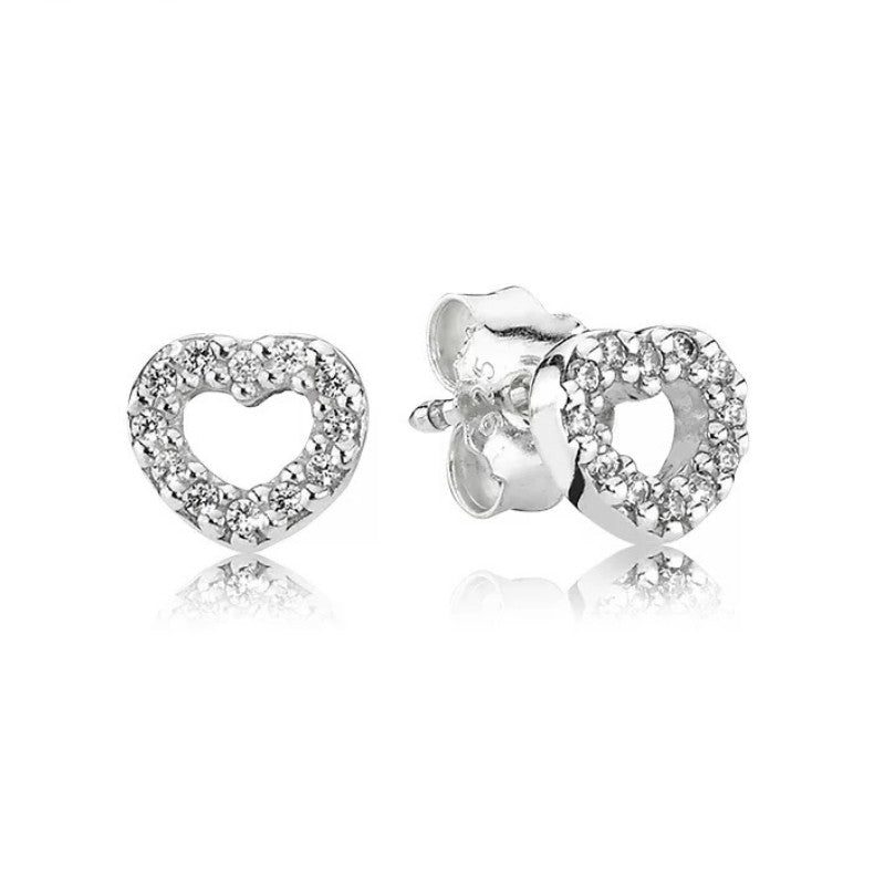 PAN Heart Stud Earrings 925 silver diamond love gift 290528CZ