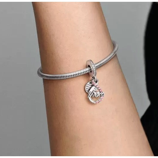 【Moments】Pan Mom Infinity Pavé Double Dangle Charm 791468C01 925 Silver Mother's Day pink pednat