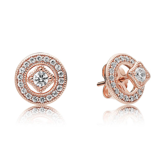 PAN Vintage Allure Stud Earrings 925 silver diamond rose gold 280721CZ