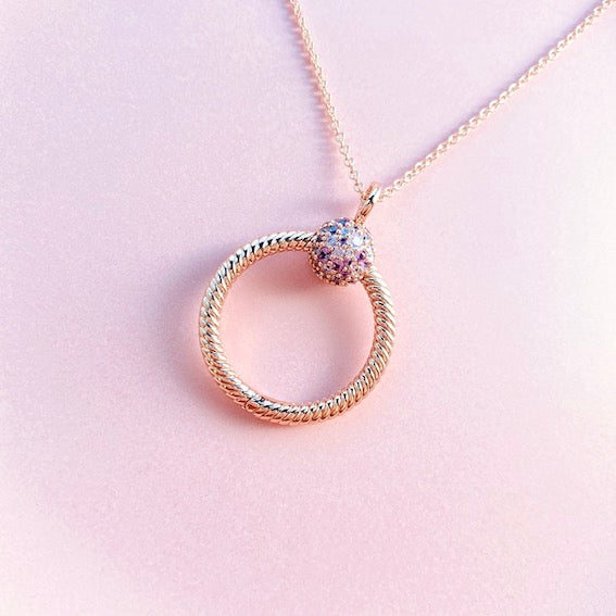 【Moments】PAN Moments Small Beaded O Pendant 389097C01 Rose gold pink stock charm pendant