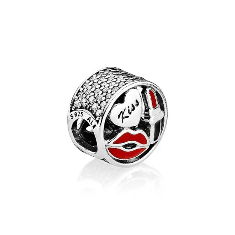 【Moments】Pan Kiss Charm 925 Silver for women red lip Lipstick diamond 796324ENMX