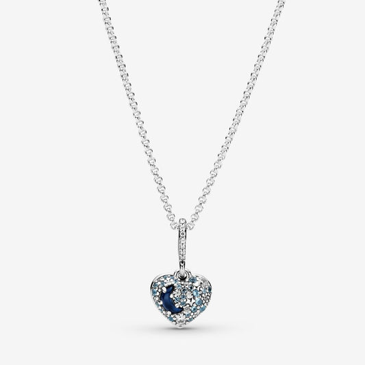 PAN Sparkling Blue Moon & Stars Heart Necklace 925 silver  399232C01 penant&chain with stone