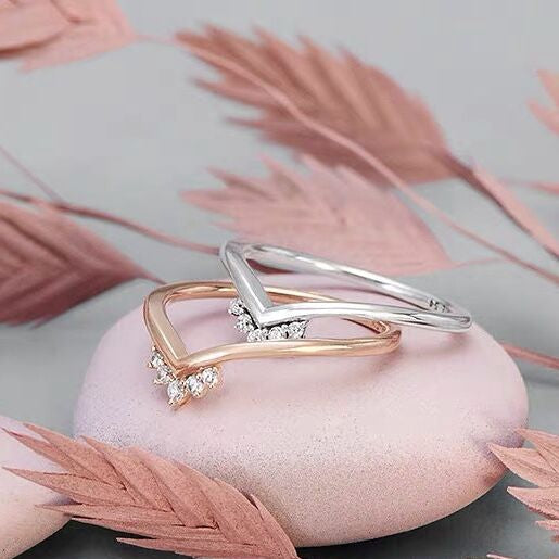 Pan Rose Tiara Wishbone Ring 925 silver Rose Gold women Sterling silver diamond 198282CZ 188282CZ