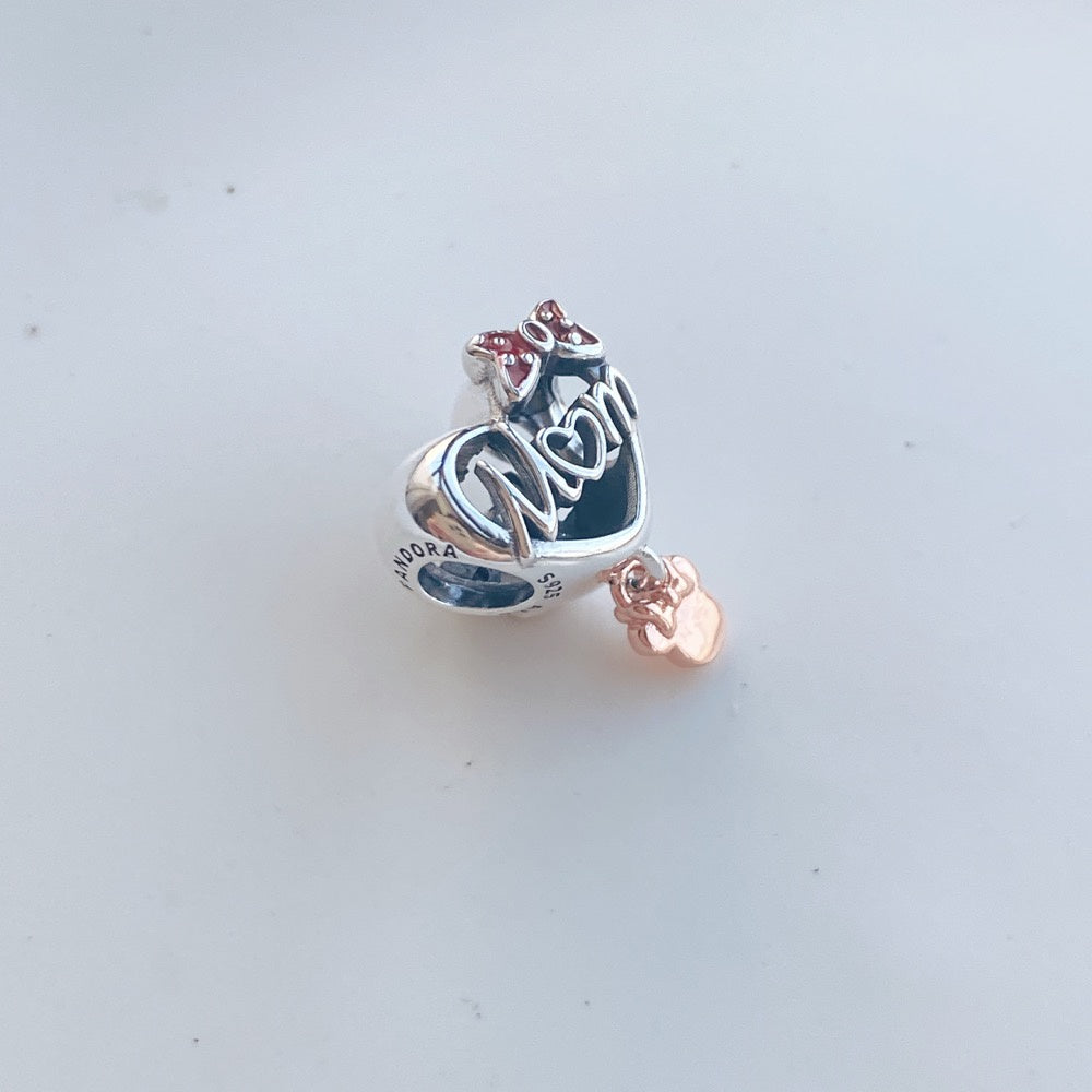 【Moments】Pan Minni Mouse Mum Heart Charm 781142C01 925 Red bow Silver Mother's Day pendant