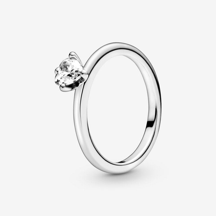 PAN Clear Heart Solitaire Ring Simple 925 silver 198691C01 women diamond heart stone ring