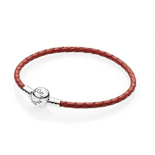 【Moments】 Red Leather Bracelet 925 silver for pan