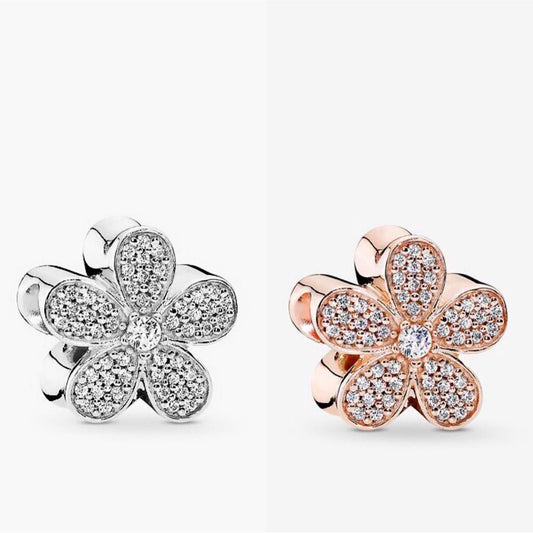 【Moments】Pan Daisy Flower Pavé Charm 925 Silver ROSE Gold for women