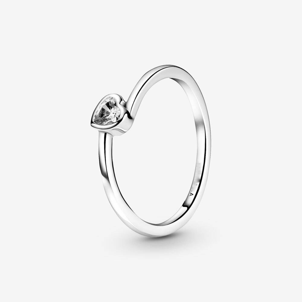 Pan Clear Tilted Heart Solitaire Ring 925 silver Sterling silver diamond 199267C01 199267C02