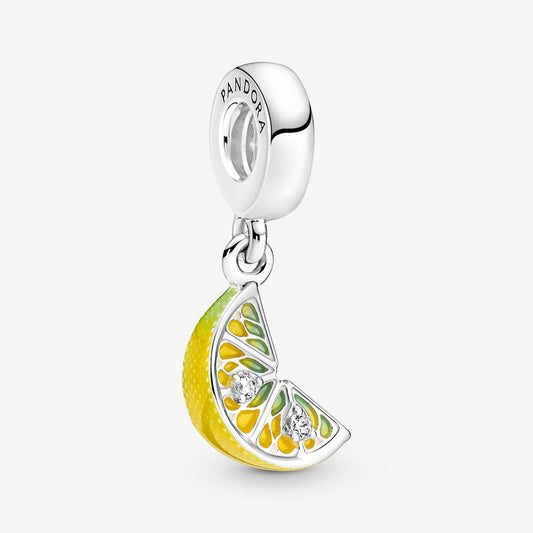 【Moments】Pan Lemon Slice Sparkling Fruit Dangle Charm 791696C01 Yellow fruit Cute cartoon pendant