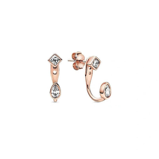 Pan Geometric Shapes Stud Earrings 925 silver  for women diamond with box Rose gold 288509C01