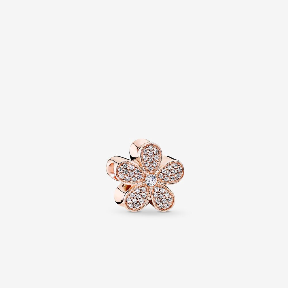【Moments】Pan Daisy Flower Pavé Charm 925 Silver ROSE Gold for women