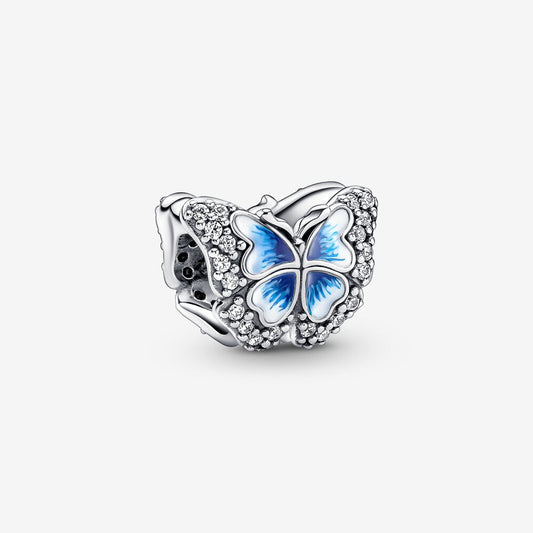 【Moments】PAN Blue Butterfly Sparkling Charm 790761C01 925 silver hand-painted enamel