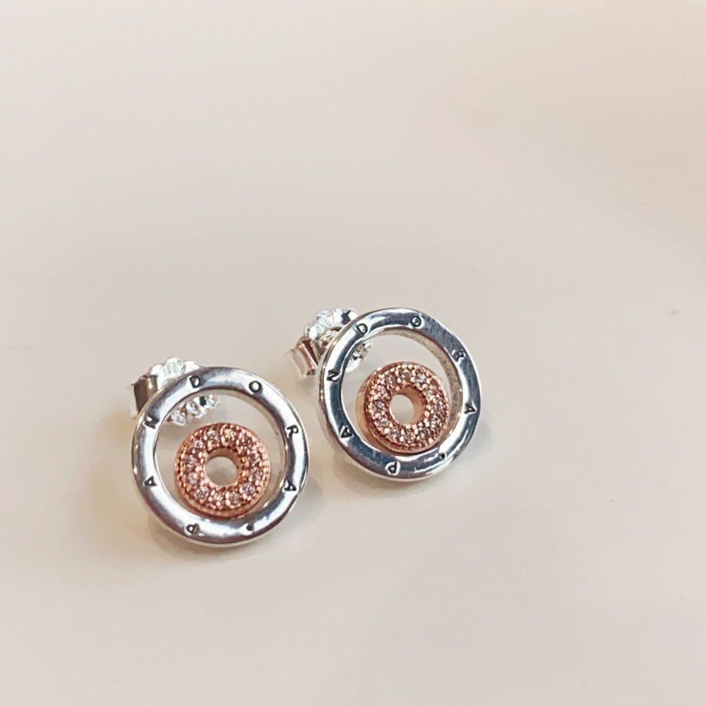 PAN Signature Two-tone Logo Circles Stud Earrings 282314C01 Rose gold 925 Sterling silver earrings