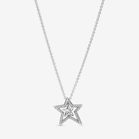 PAN Pavé Asymmetric Star Collier Necklace 925 Silver Necklace 390020C01 pendant chain