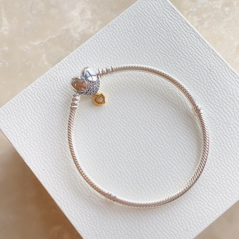 【MOMENTS 】PAN Disn** Heart Clasp Snake Chain Bracelet 925 silver Princess tow-tone 569563C01