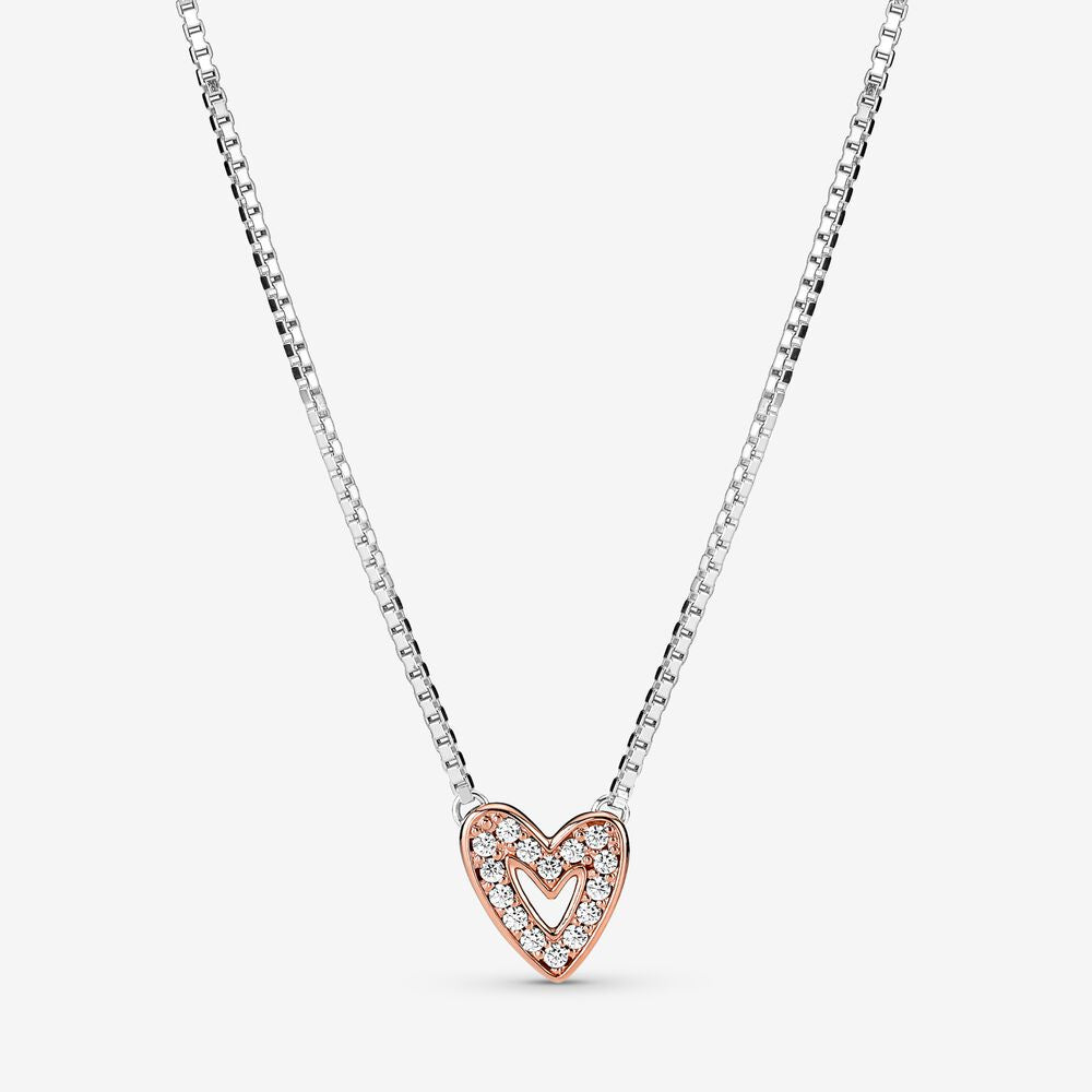 Pan Sparkling Freehand Heart Necklace 925 silver circle diamond Necklac 380089C01 rose gold heart