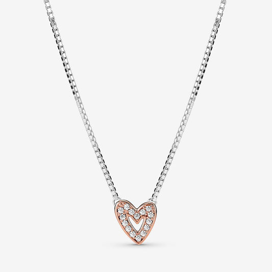 Pan Sparkling Freehand Heart Necklace 925 silver circle diamond Necklac 380089C01 rose gold heart