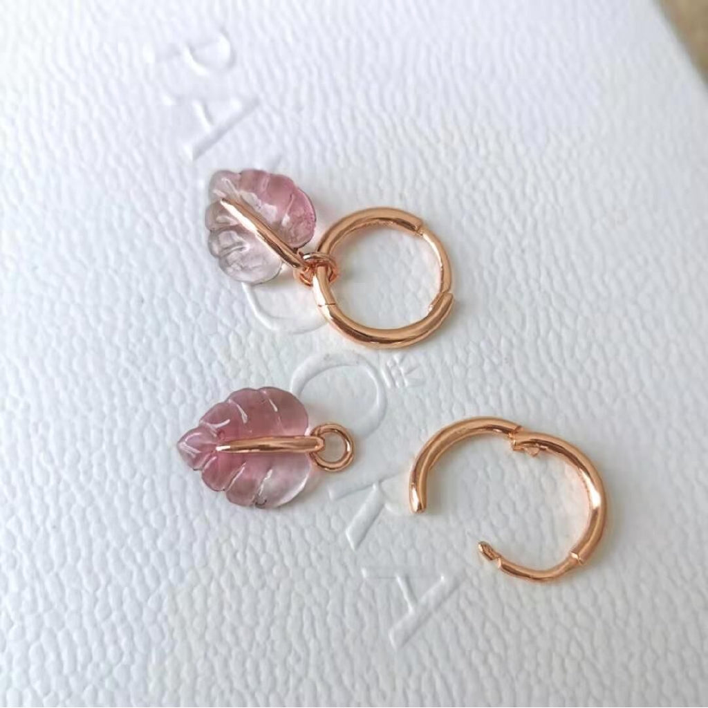 Pan Rose Pink Murano Glass Leaf Hoop Earrings 925 silver Glass for women rose gold 288317PMU