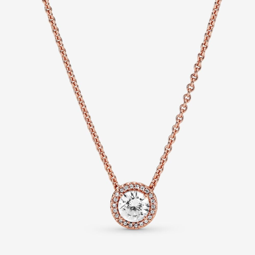 Round Sparkle Halo Necklace Classic Elegance Necklace 925 silver diamond Product rose gold 396240CZ