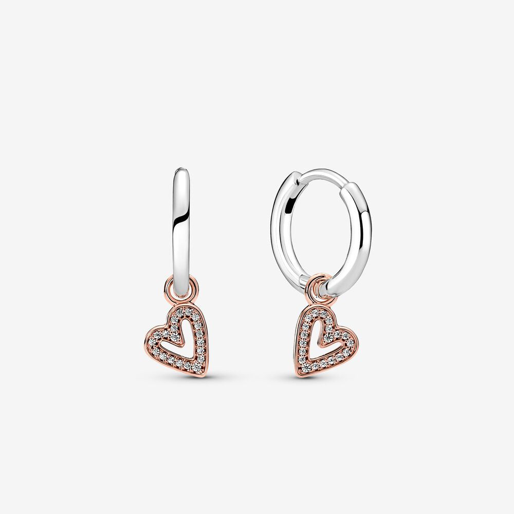 Pan Sparkling Freehand Heart Hoop Earrings rose gold 925 silver 280090C01 rose gold two-tone pendant earrings