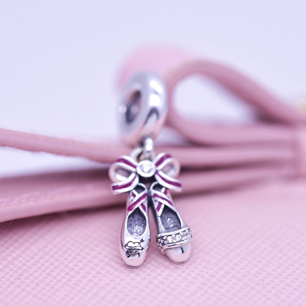 【Moments】Pan Pink Ballerina Shoes Hanging Charm 925 Silver for women pendant 798339CZ