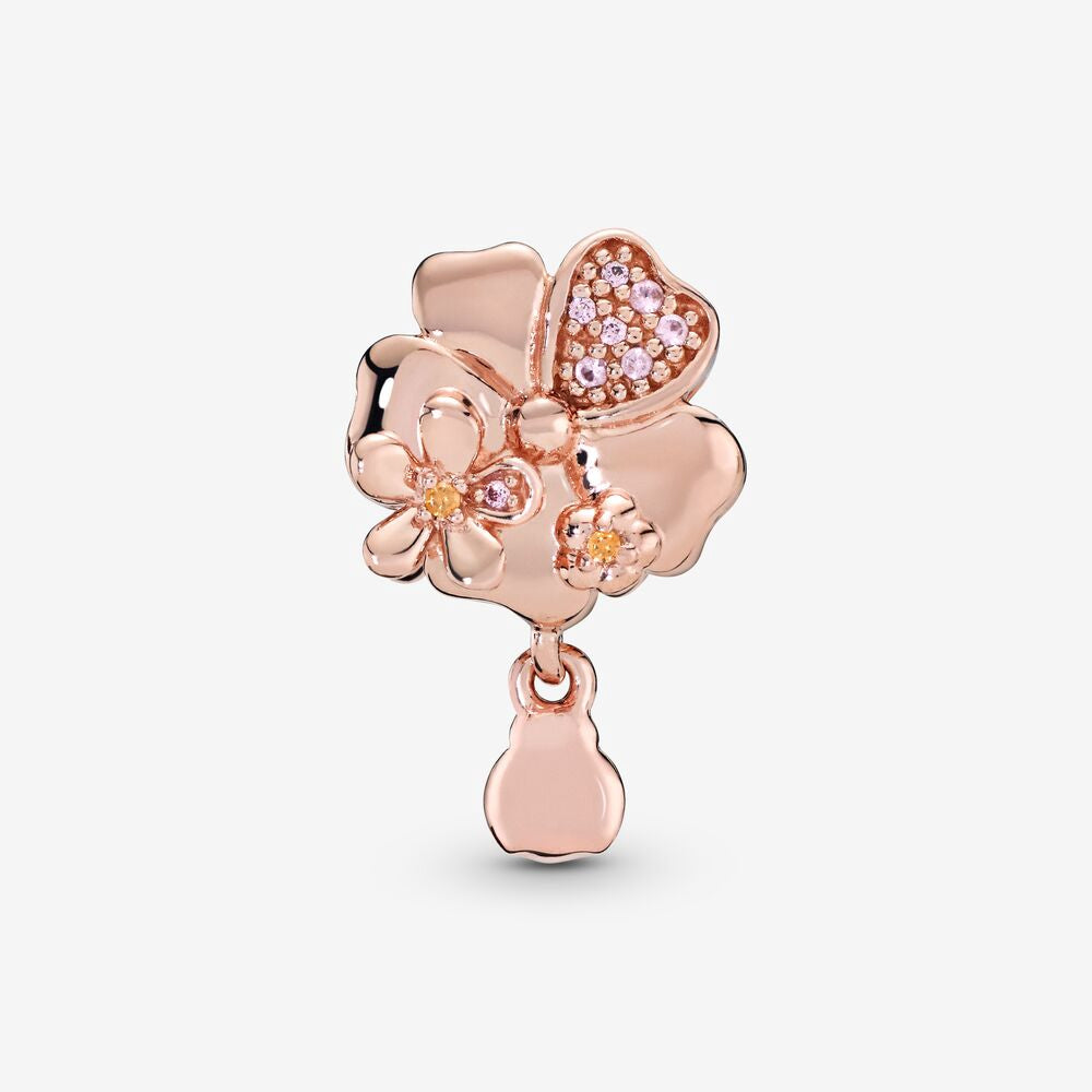 【MOMENTS】Pan Pavé Flower & Ladybird Dangle Charm 925 Silver Rose gold for women 787026NPR
