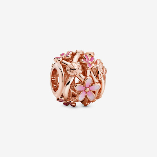 【Moments】Pan Openwork Pink Daisy Flower Charm 788772C01 rose gold adversity charm