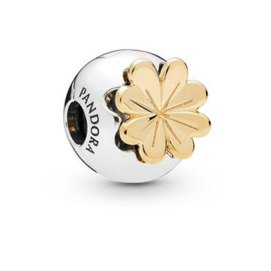 【Moments】Shining Clover clip charm two-tone 925 silver luck for pan 768000CZ